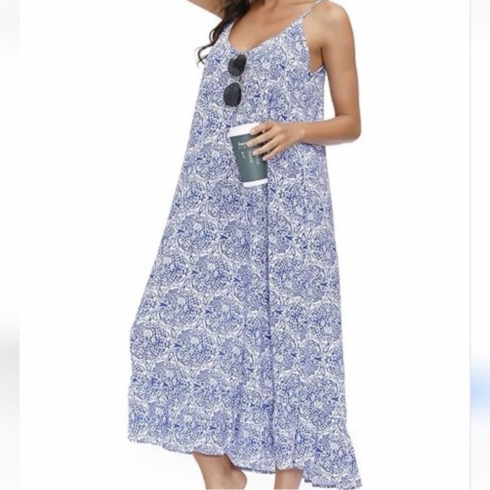 Buenos Ninos Blue & White Floral Maxi Dress Size XS